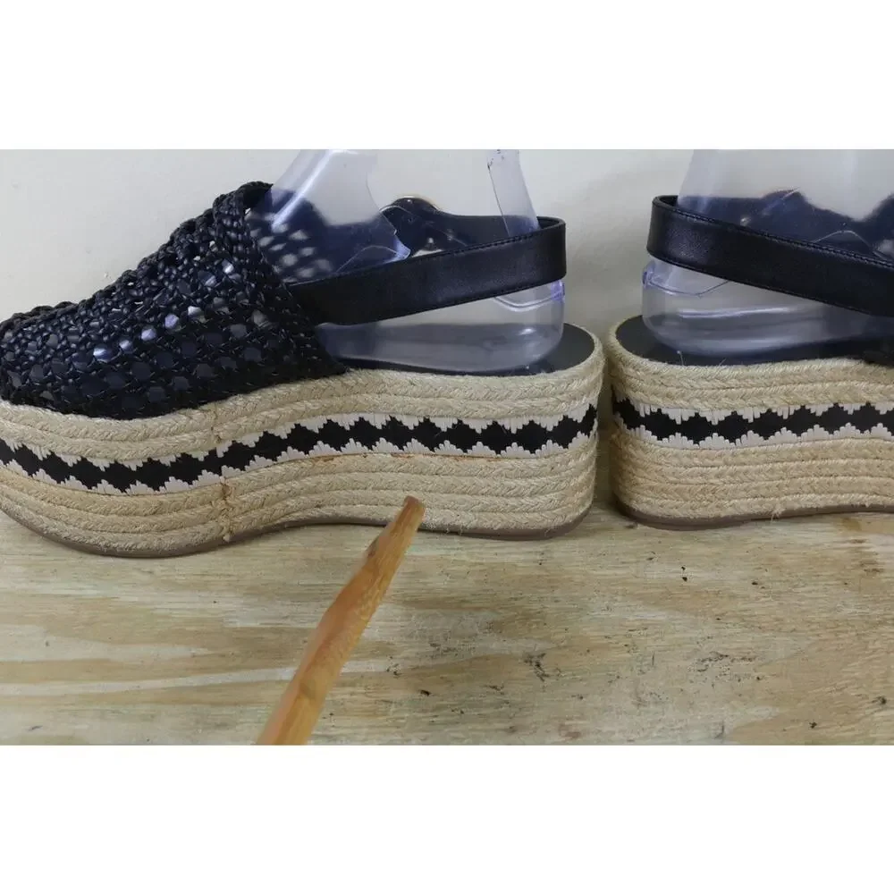 Tory Burch Shoes Womens 9.5M Black Leather Dandy Espadrille Platform Sandals